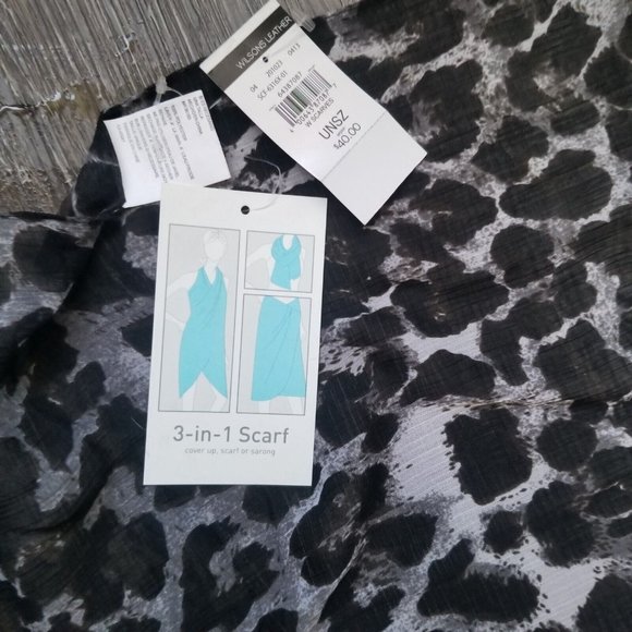 Wilson's Leather 3 in 1 Scarf Fashion Sarong Coverup Black Leopard Print w Tags - Picture 7 of 12